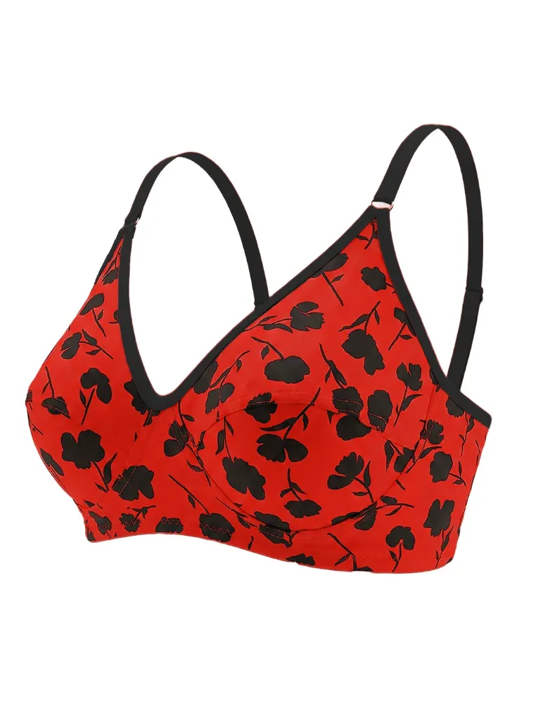 Linea - Everyday Comfort Printed Linen Bra (32A, Scarlet Red)