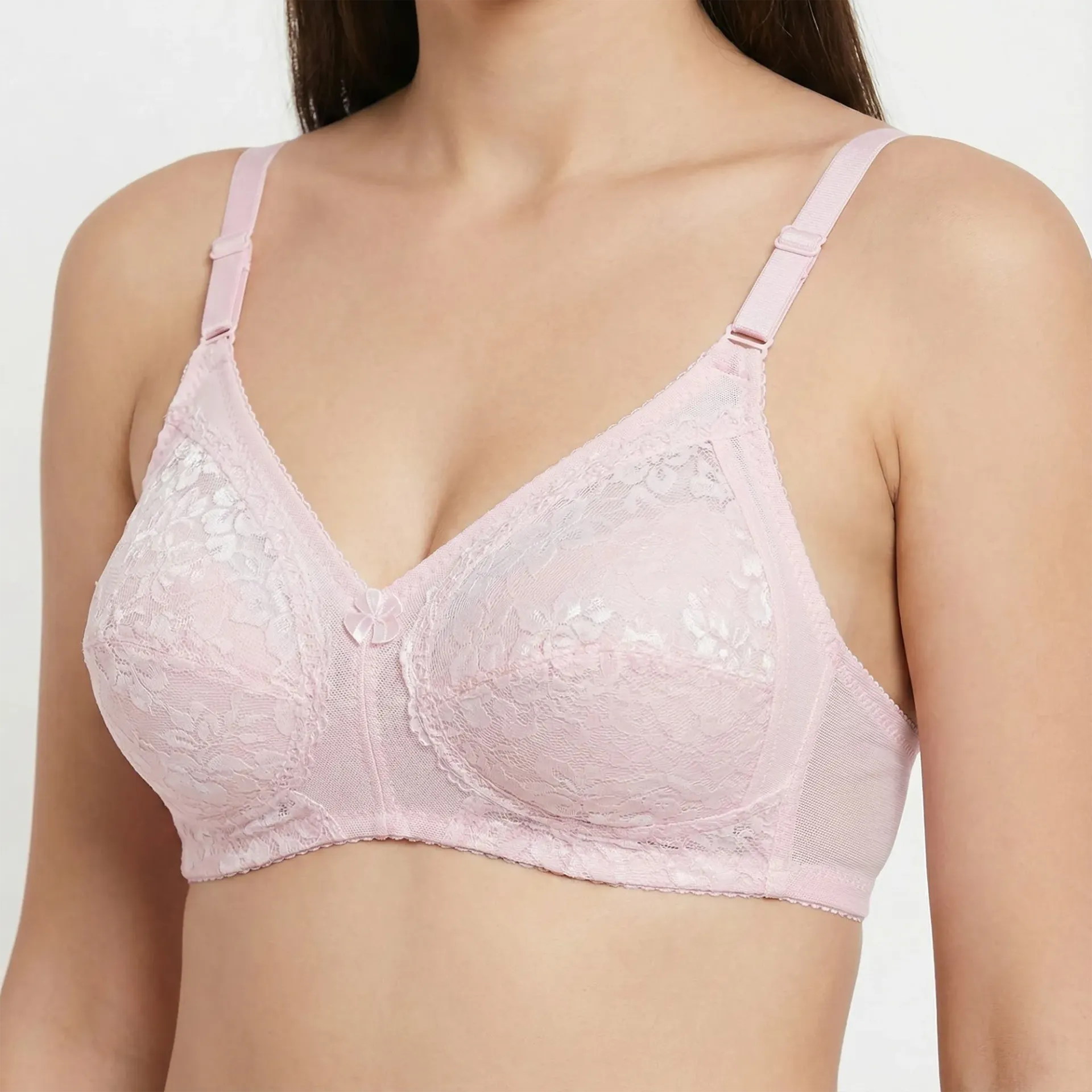 Lunessa – Premium Lace Sweetheart Bra with Power-Stretch Wings (34A, Modern Blush Pink)