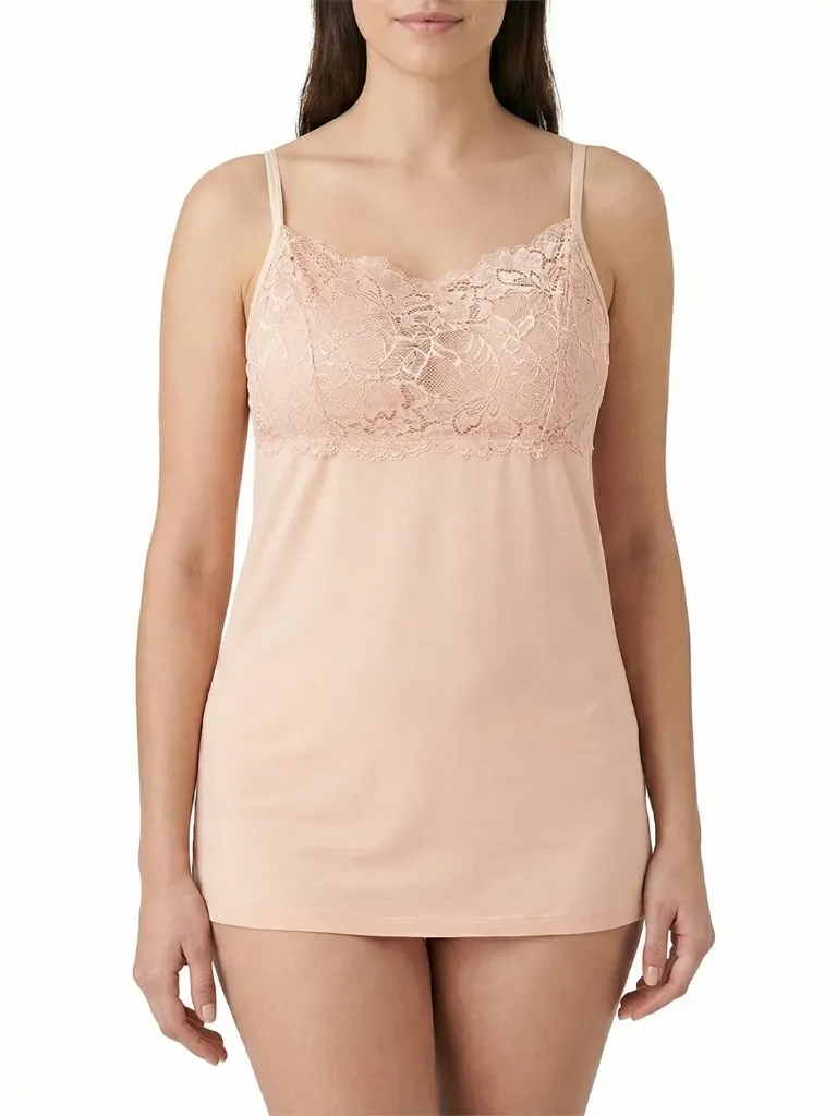 Marvella – Deep Lace Square-Neck Cotton Camisole (S, Apricot)