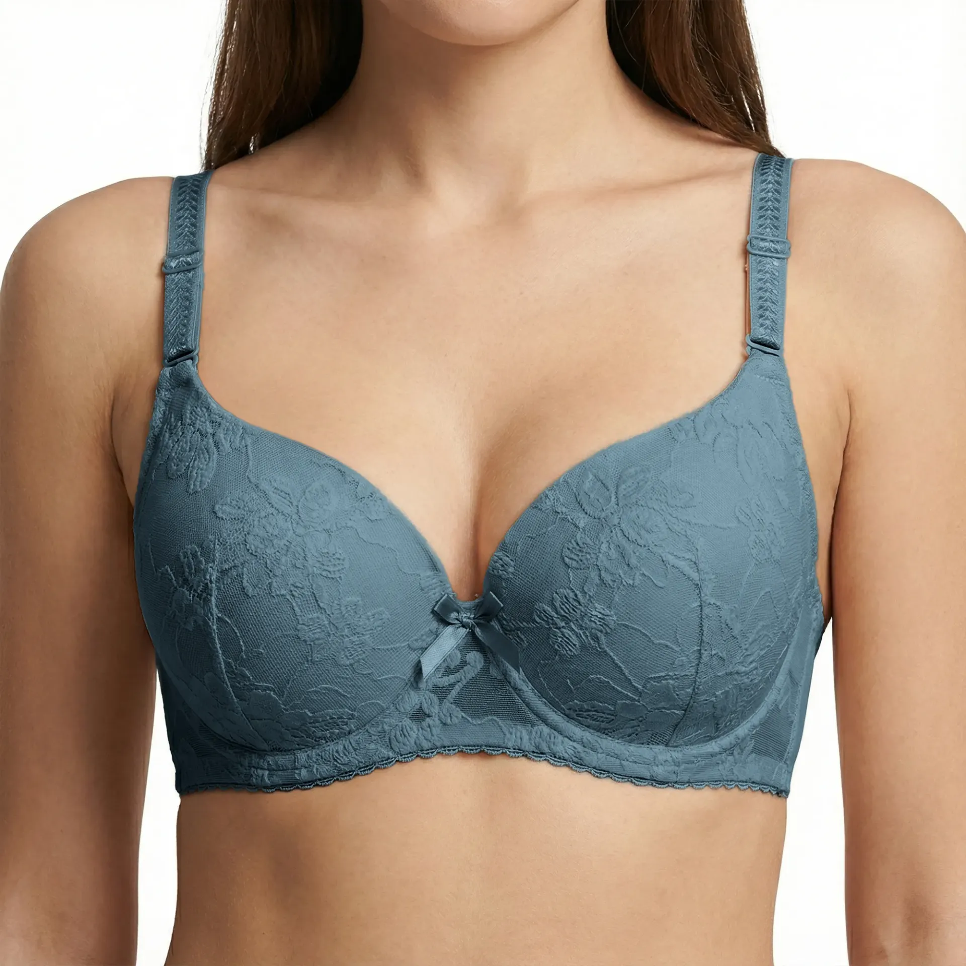 Velisse – Stretch Lace Lightly Padded Full Coverage Bra (32B, Steel Blue)
