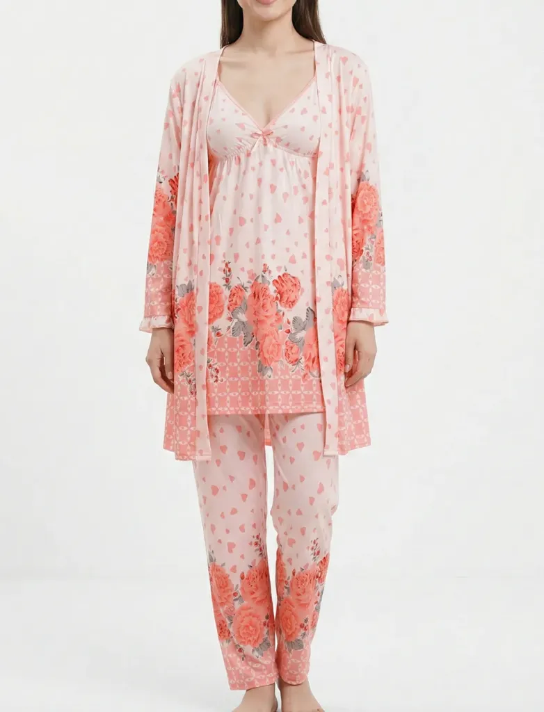 Noctelle – 3 Pc Printed Robe & Slip Set (L)