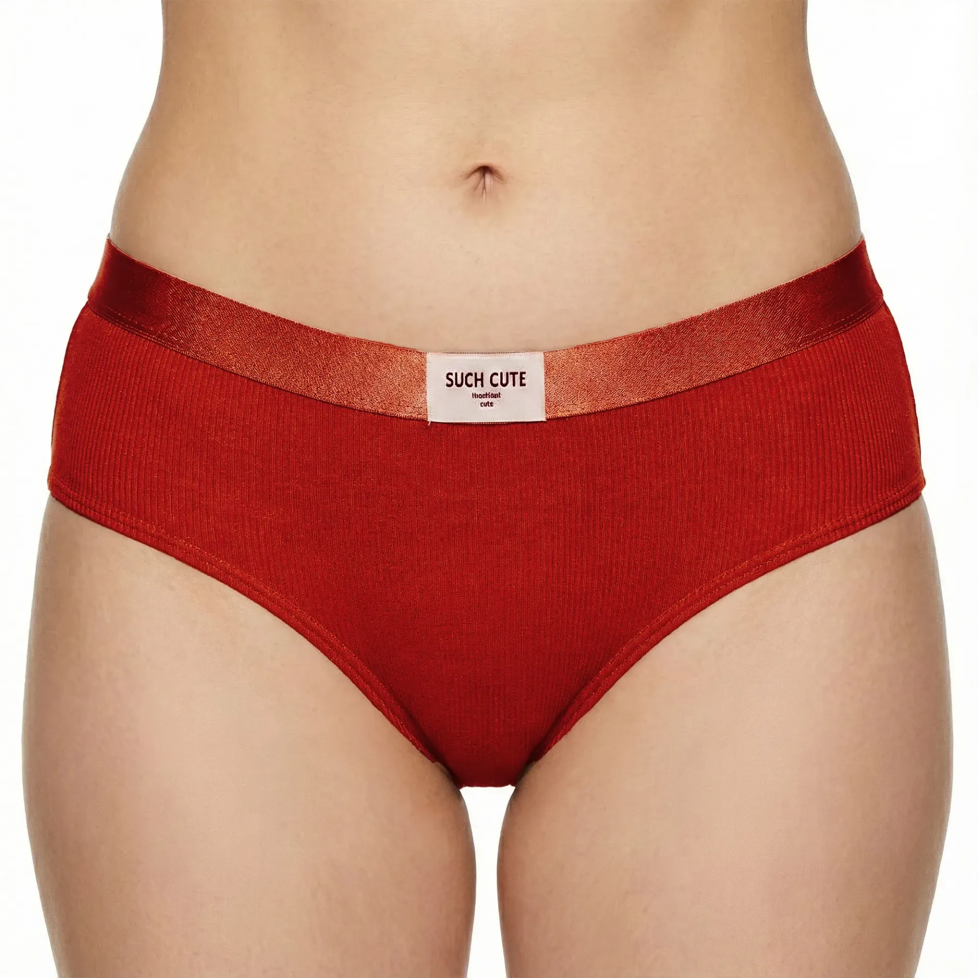 Easelle - Ribbed Cotton Comfort Panty (S, Cherry Red)