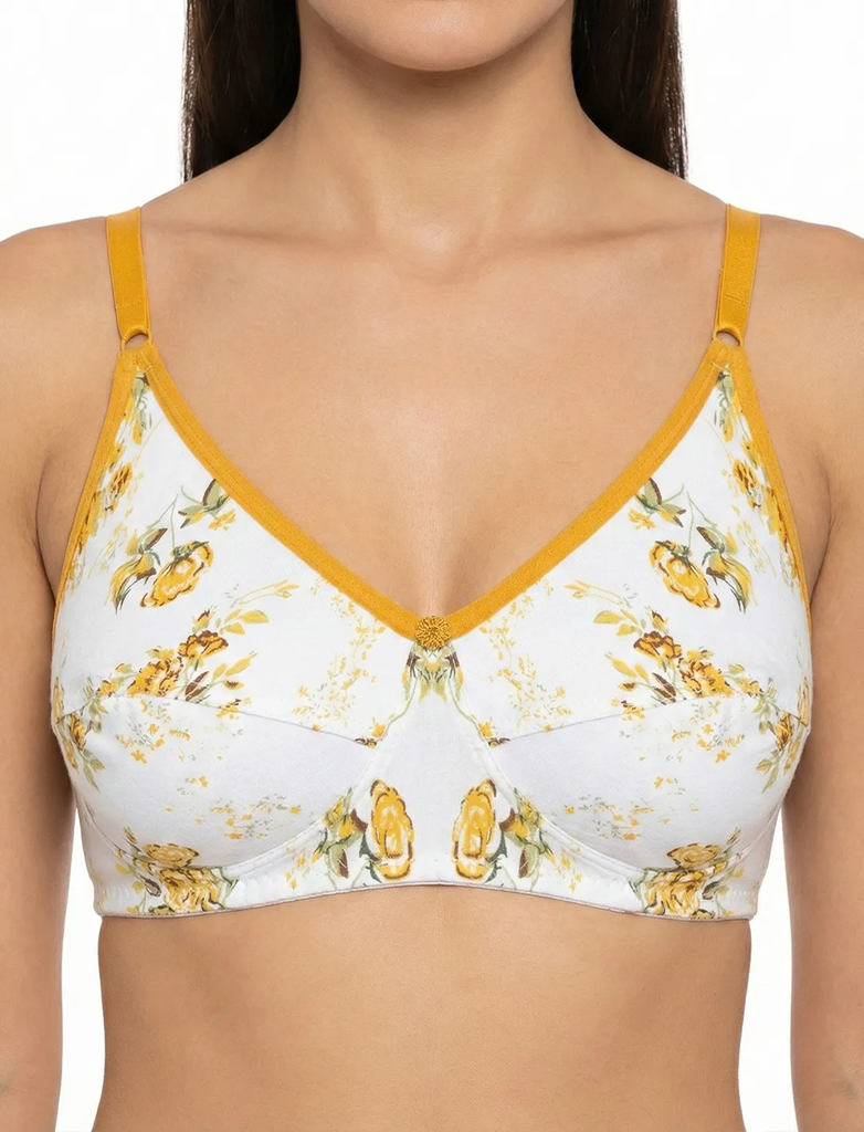 Eluné - Printed Cotton Comfort Bra (32B, Saffron Orange)