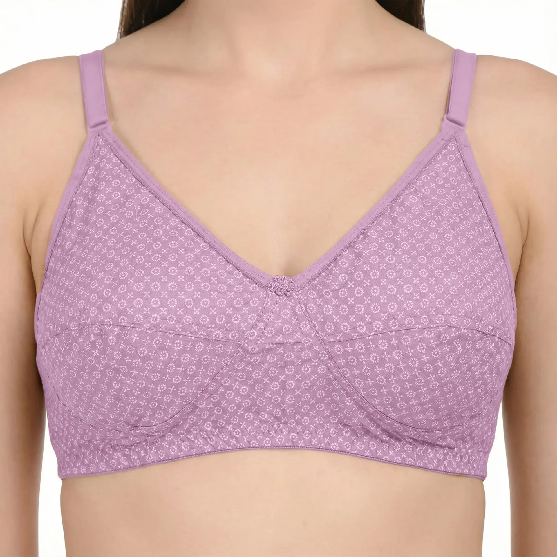 Breeza - Everyday Printed Cotton Bra (32A, Soft Muted Pink)