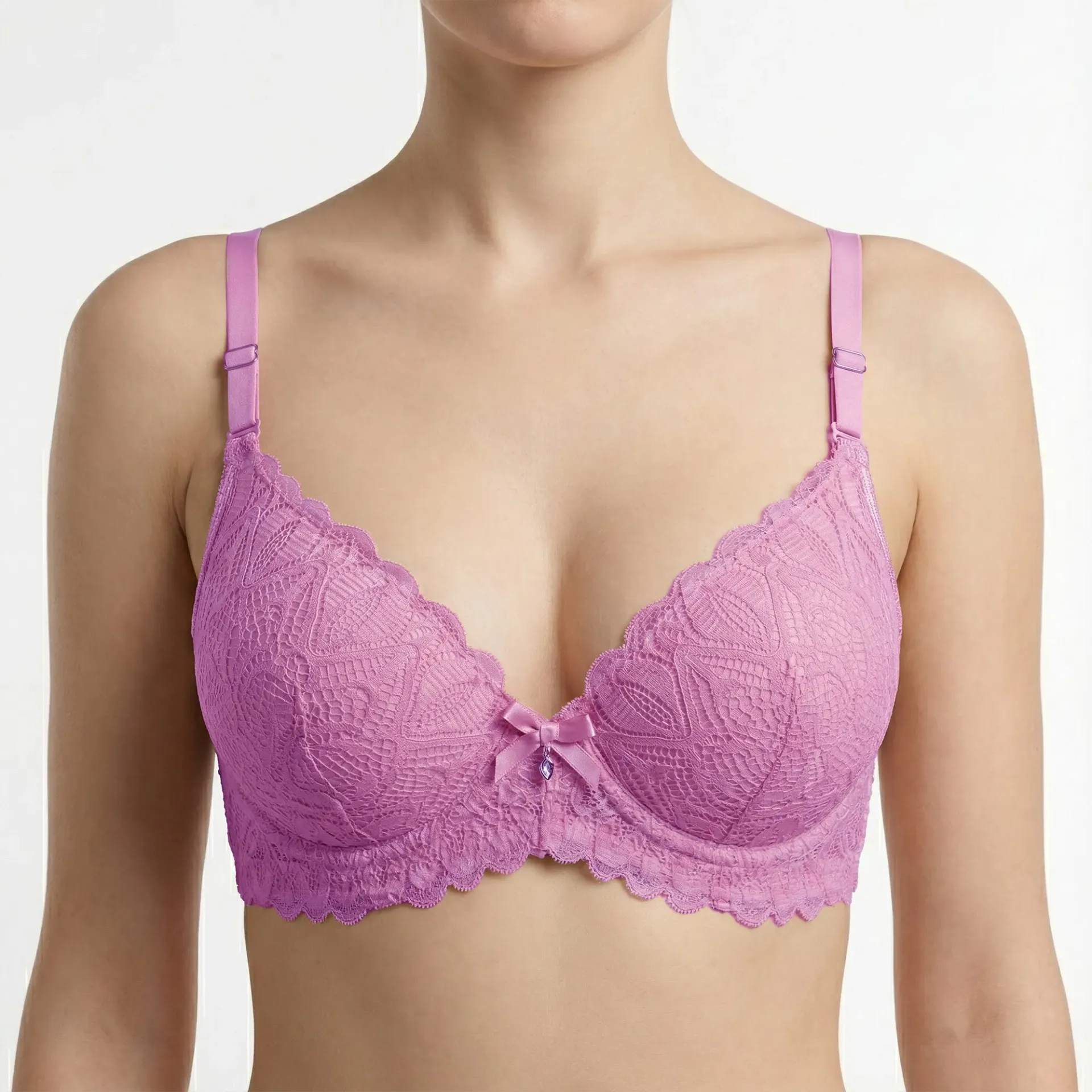 Allura – Lace 3/4 Coverage (Demi) Bra (32A, Candy Pink)