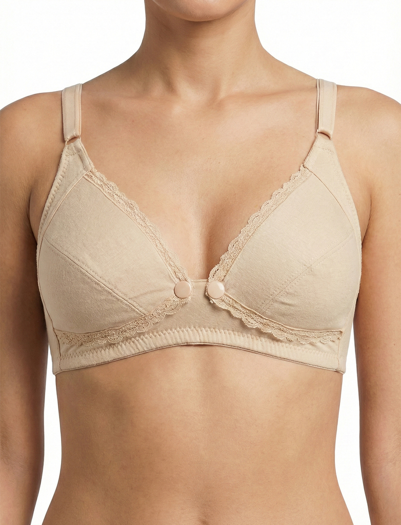Careva – Premium Soft Cotton Front-Open Minimizer Maternity Bra (32A, Ivory)