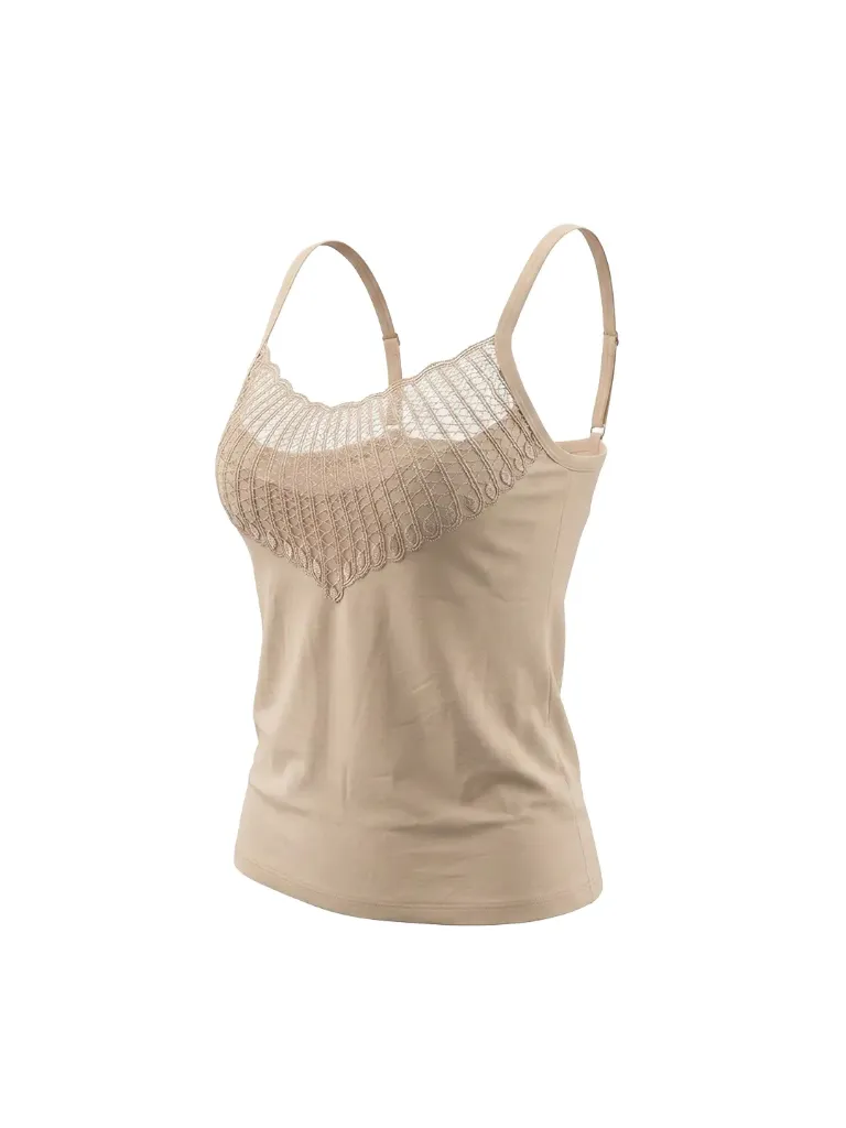 Elyssa – Lace Scoop-Neck Cotton Camisole (S, Apricot)